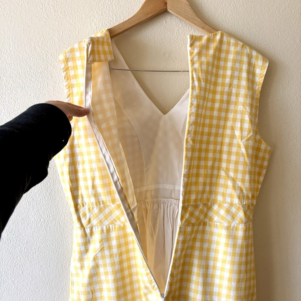 Handmade Yellow Gingham Cotton Prairie Dress Cottage Empire Waist State Fair Win - Picture 8 of 9